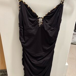 Elegant Black Dress with Animal Print Straps